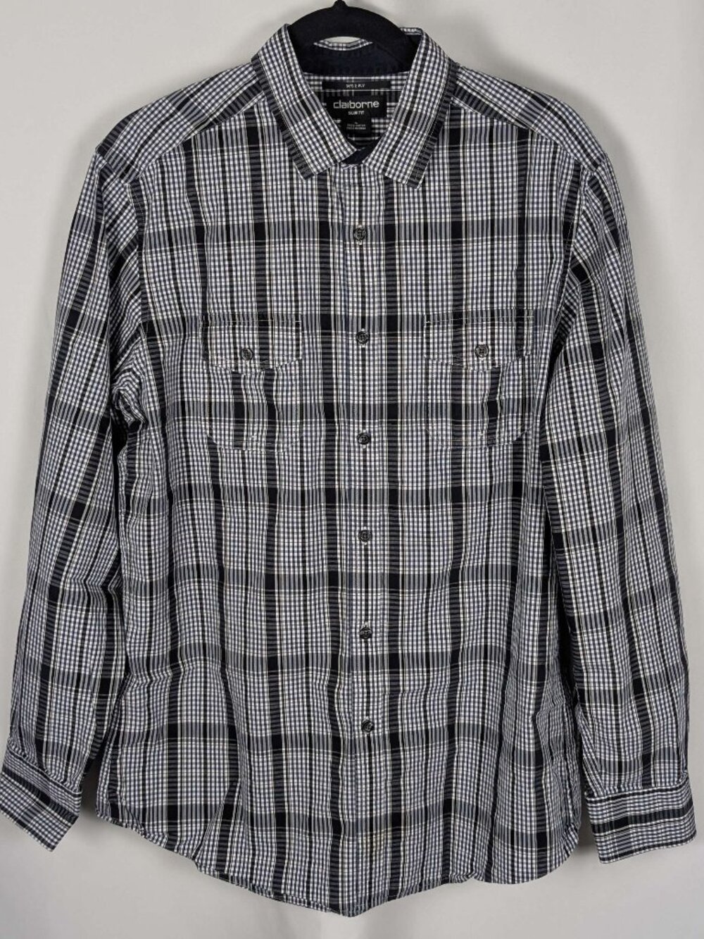 Claiborne 80's 2 Ply Slim Fit Plaid Button-Down Shirt - Men's Large